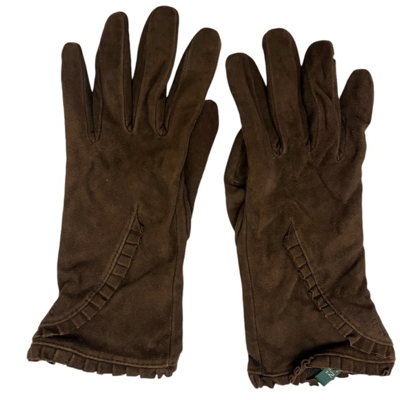 Lauren Ralph Lauren Leather Gloves Size Medium Brown Suede - Picture 1 of 10